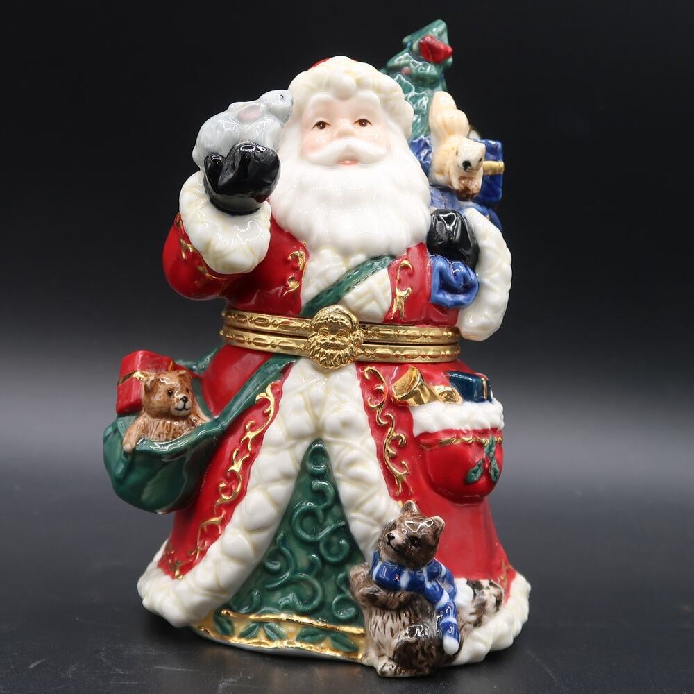 Traditions Santa Claus Trinket Box 5" Porcelain Forest Animals Christmas Vintage
